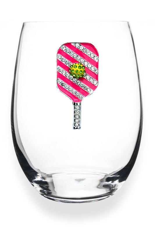The Queens' Jewels® - Pickleball Jeweled Stemless Wine Glass