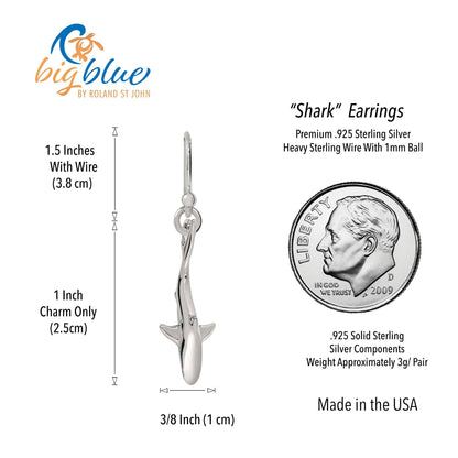 Big Blue by Roland St John - Shark Earrings for Women Sterling Silver- Shark Drop Earring