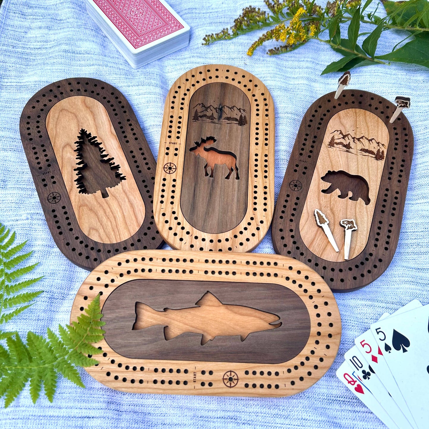Cast & Carve - Wildlife Mini Travel Cribbage Board & Custom Pegs Set: Any Custom Design (Message Us) / Select best pegs for us