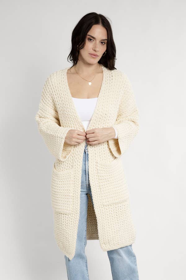 SAACHI - Long Sleeve Kimono Cable Knit Cardigan