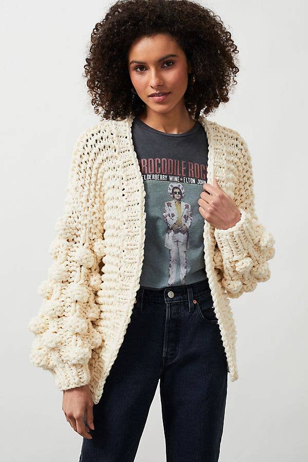 SAACHI - Bauble Sleeve Knit Cardigan Kimono: Pink
