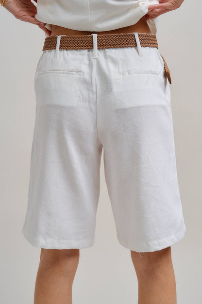 Urban Daizy - Linen Blend Belted Bermuda Shorts