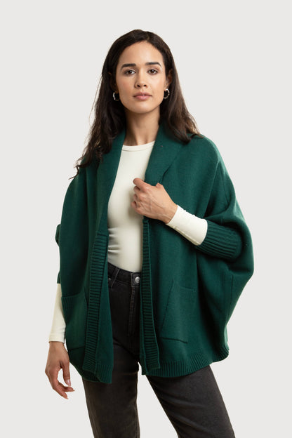 SAACHI - Open Front Oversized Cardigan Sweater: Red