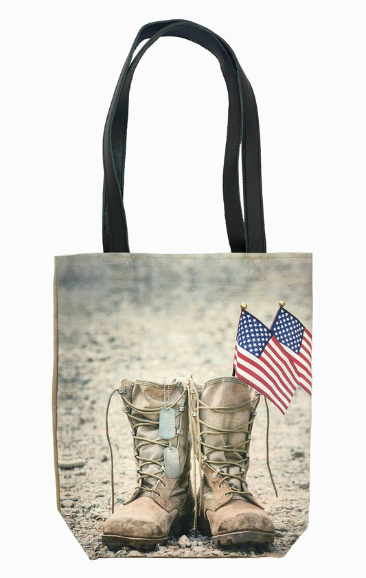 Vintage Addiction - Patriotic Boots Recycled Military Tent Tote-Color
