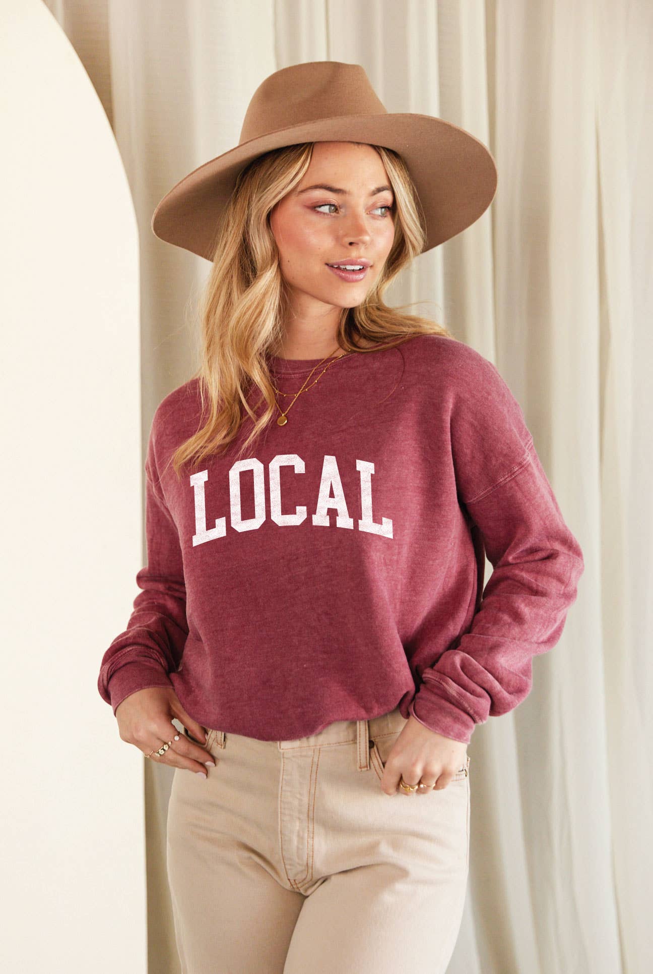 OAT COLLECTIVE - LOCAL  Mineral Washed Graphic Sweatshirt: VINTAGE DENIM / S