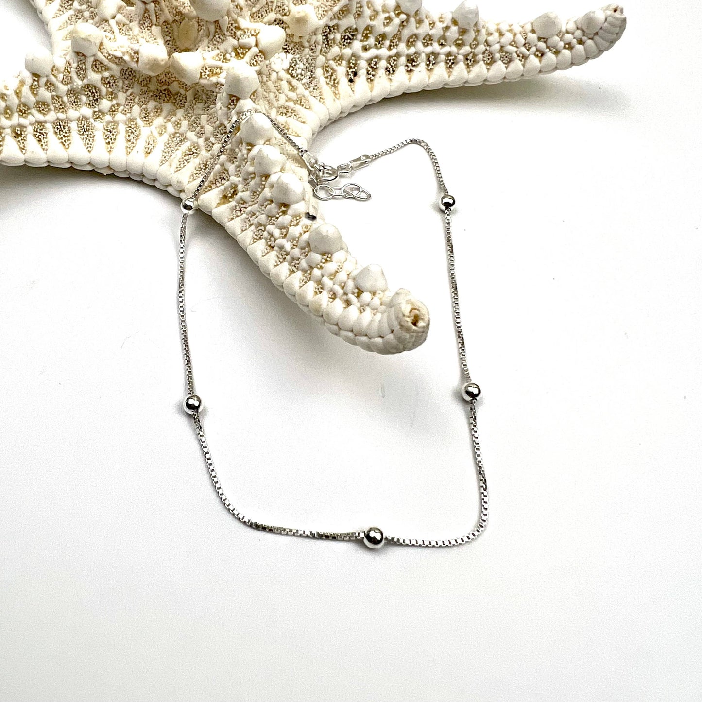 Jackie Gallagher Designs - Handmade Coastal Jewelry - Anklet Sterling silver beaded chain