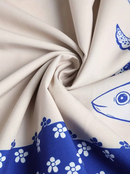 Rosa Clothing - Smocked mackerel print sundress seaside ocean strap dress
