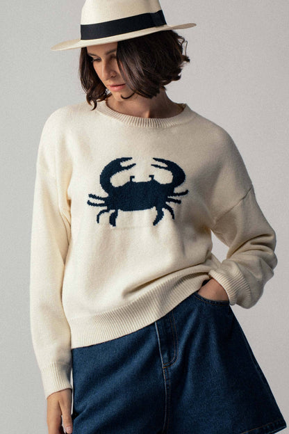 Urban Daizy - Crab Graphic Relaxed Knit Sweater
