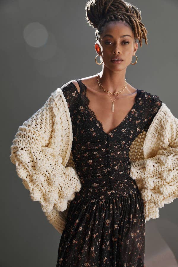 SAACHI - Bauble Sleeve Knit Cardigan Kimono: Pink