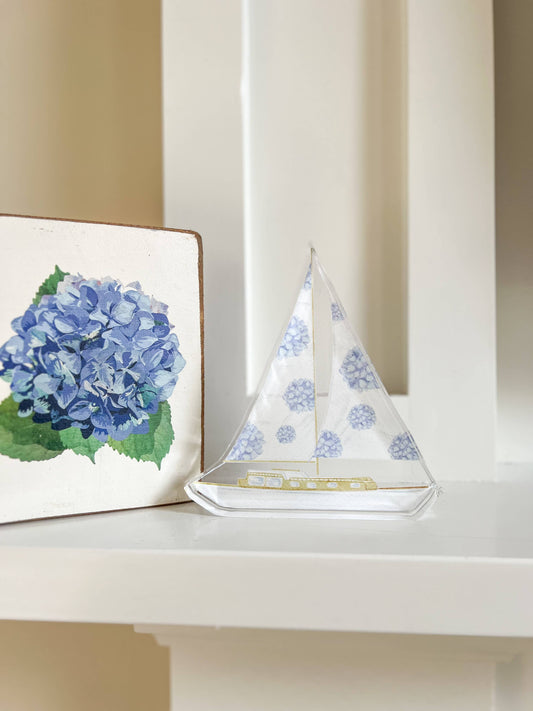 WonderfullyWrittenCo - Hydrangea Sailboat Acrylic Shelf Print