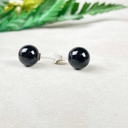 Ewelina Pas Jewelry - Silver 8mm Black Onyx Orb Stud Earrings