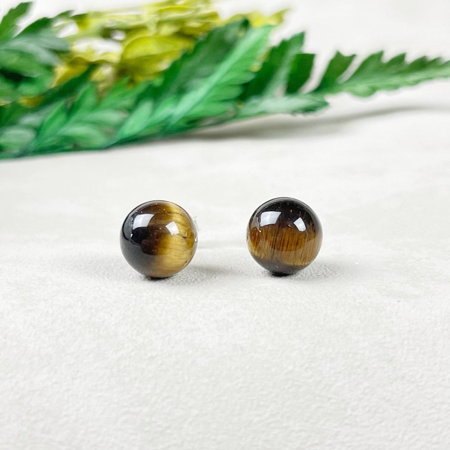 Ewelina Pas Jewelry - Silver 8mm Tiger Eye Orb Stud Earrings