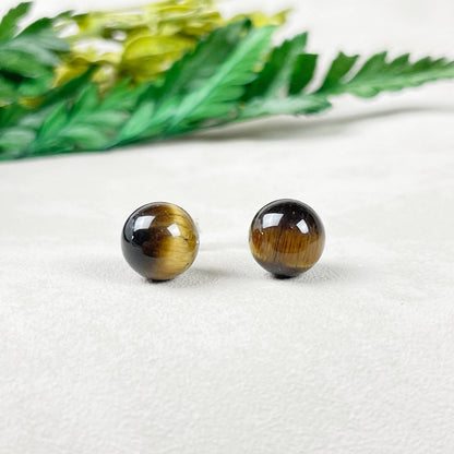 Ewelina Pas Jewelry - Silver 8mm Tiger Eye Orb Stud Earrings