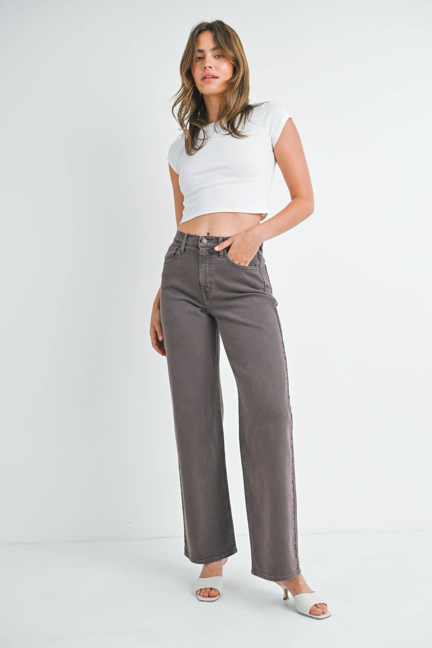JUST BLACK DENIM - BP453J - VINTAGE BRWN - Relaxed Wide Leg