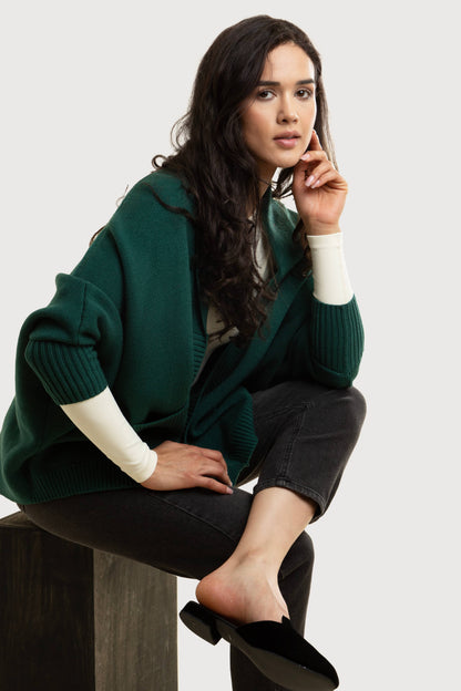 SAACHI - Open Front Oversized Cardigan Sweater: Red