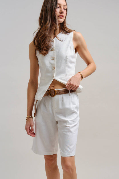 Urban Daizy - Linen Blend Belted Bermuda Shorts