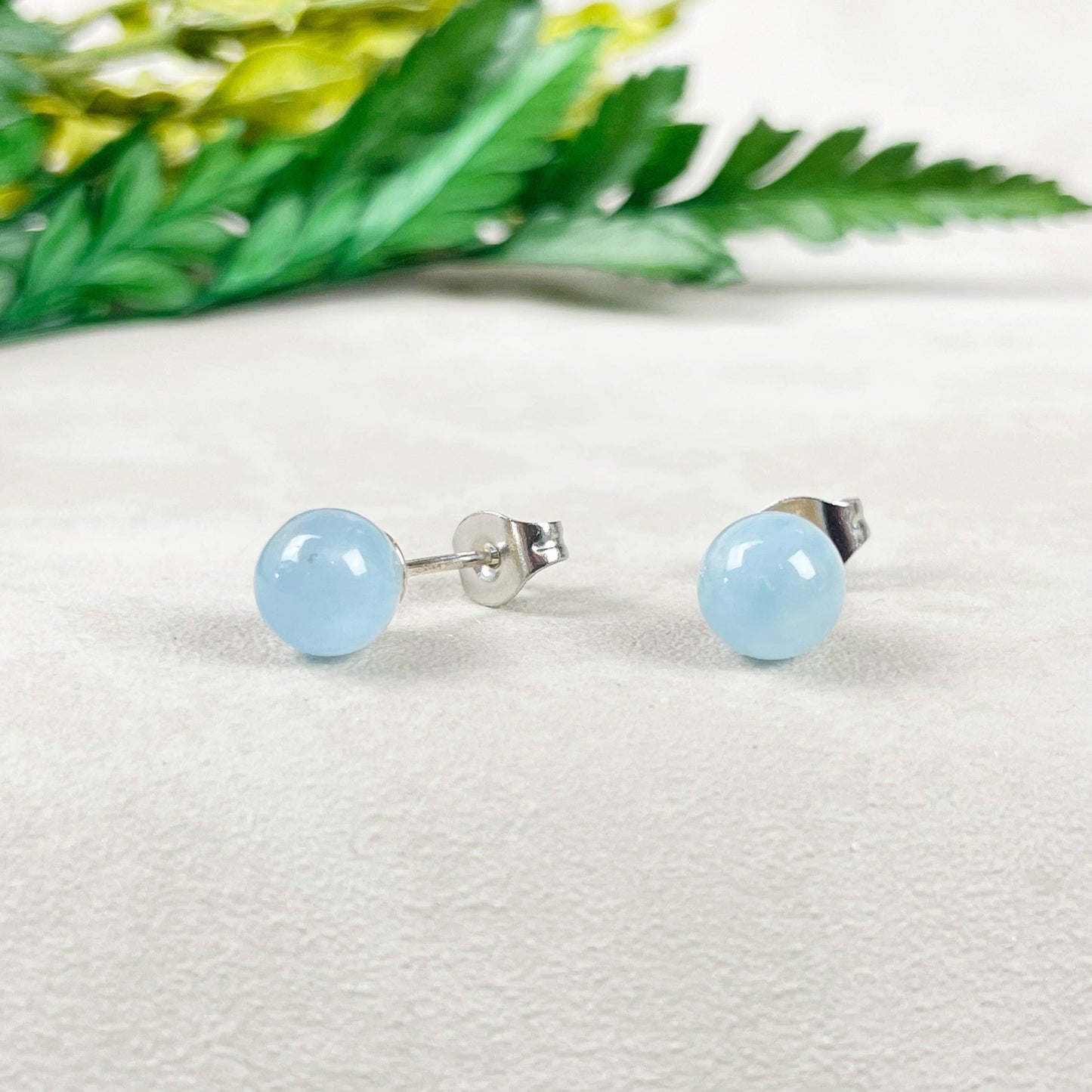 Ewelina Pas Jewelry - Silver 6mm Aquamarine Orb Stud Earrings