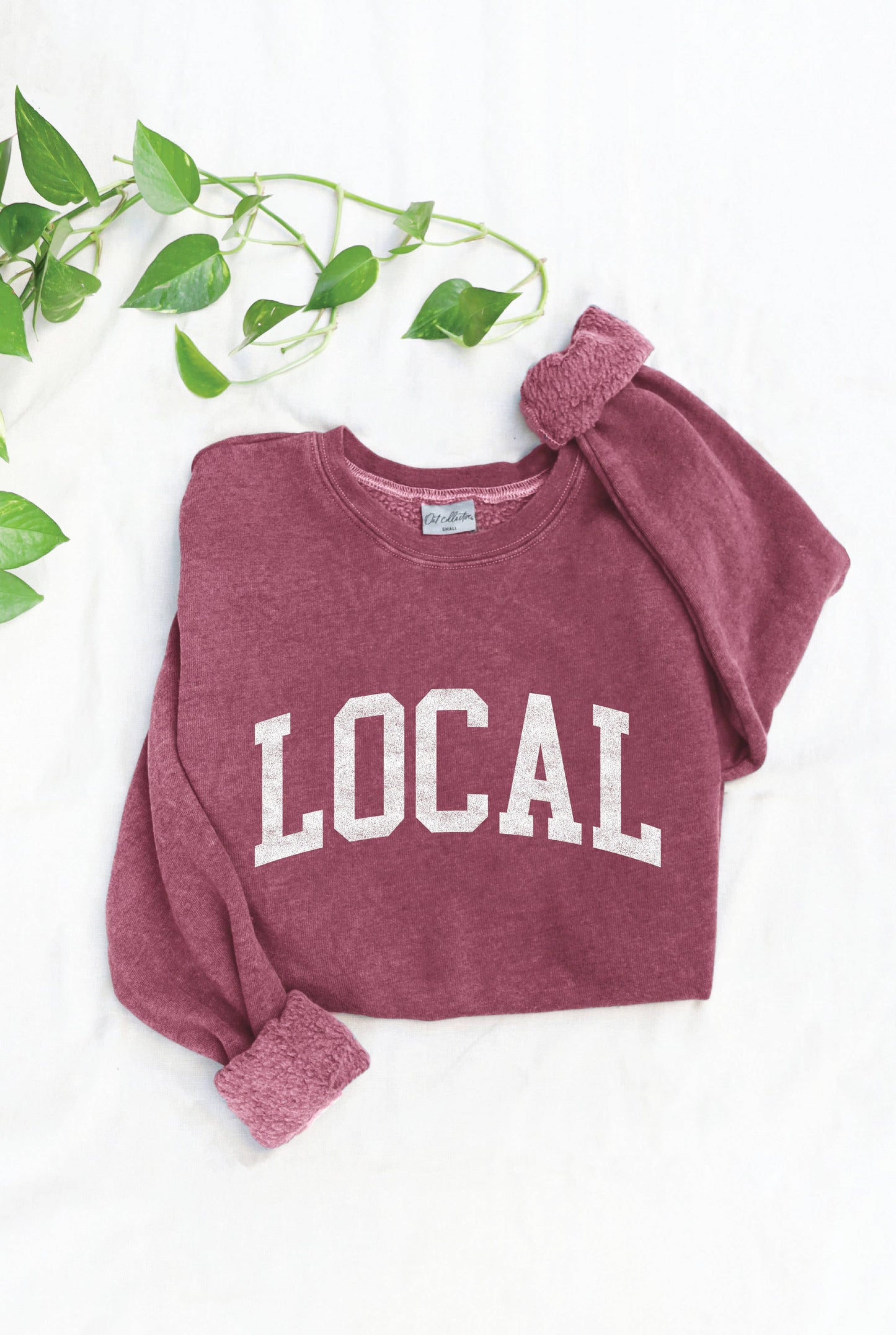 OAT COLLECTIVE - LOCAL  Mineral Washed Graphic Sweatshirt: DUSTY FOREST / XL