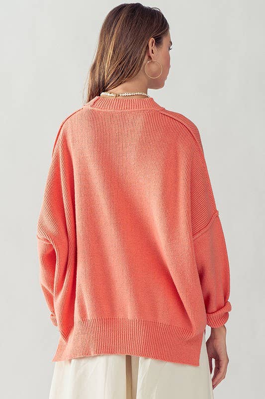 OVERSIZED SIDE SLIT CREW NECK COZY SWEATER: PINEAPPLE / S-2/M-2/L-2