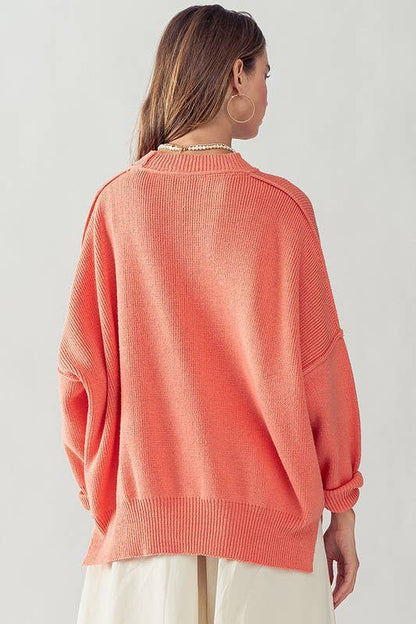 OVERSIZED SIDE SLIT CREW NECK COZY SWEATER: PINEAPPLE / S-2/M-2/L-2