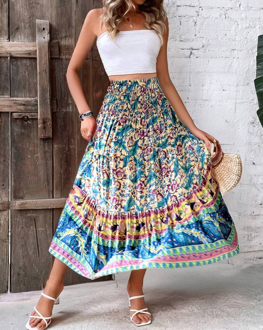 Rosa Clothing - Swing Style Bohemia Ethnic Floral maxi skirt