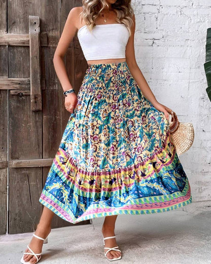 Rosa Clothing - Swing Style Bohemia Ethnic Floral maxi skirt