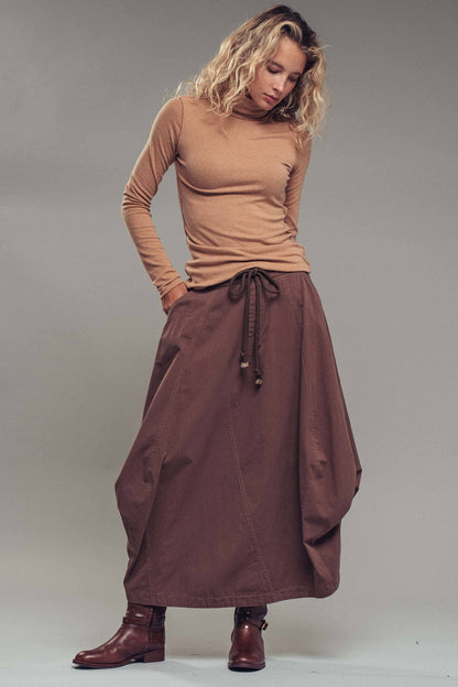 Urban Daizy - Balloon Hem Drawstring Maxi Skirt