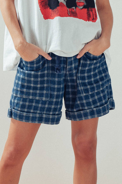 Urban Daizy - Plaid Cotton Blend Shorts Rope Drawstring