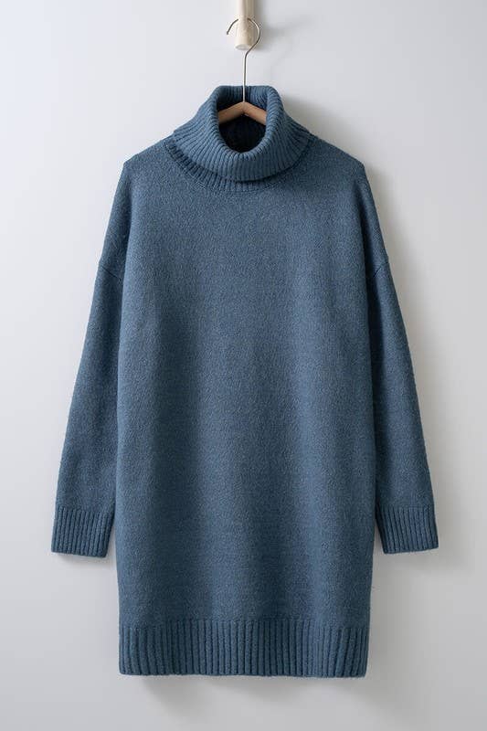 THICK TURTLENECK LOOSE FIT KNIT SWEATER DRESS