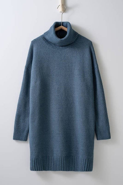THICK TURTLENECK LOOSE FIT KNIT SWEATER DRESS