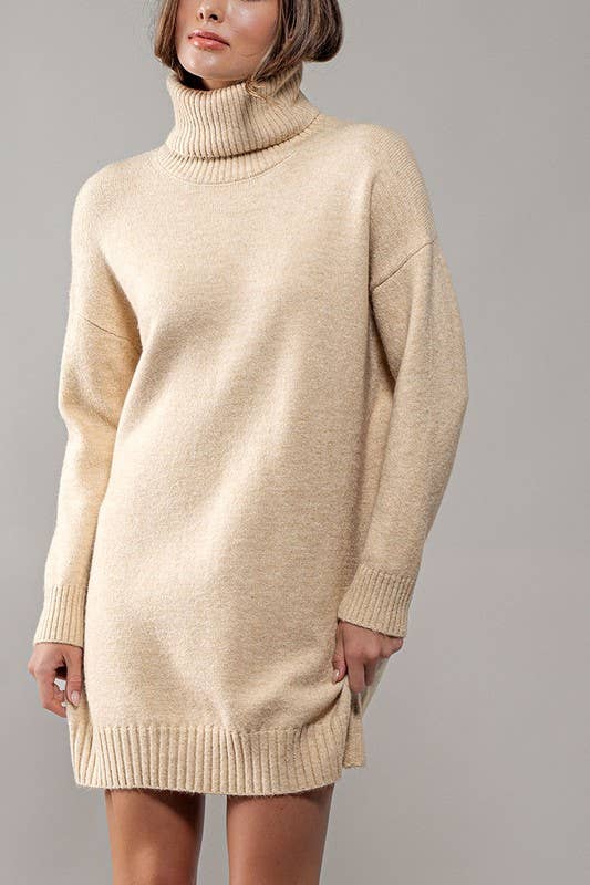 THICK TURTLENECK LOOSE FIT KNIT SWEATER DRESS