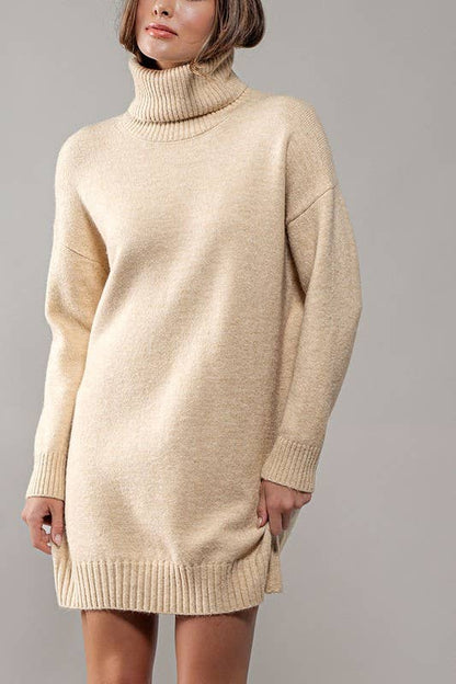 THICK TURTLENECK LOOSE FIT KNIT SWEATER DRESS