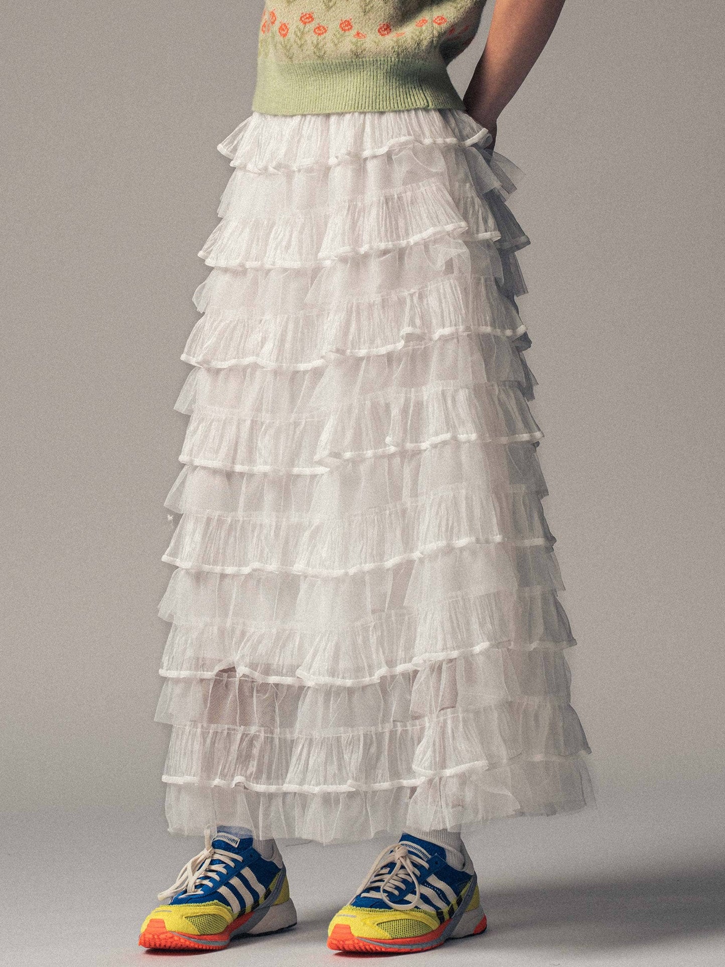 Urban Daizy - Clear Tulle Layered Ruffle Maxi Skirt