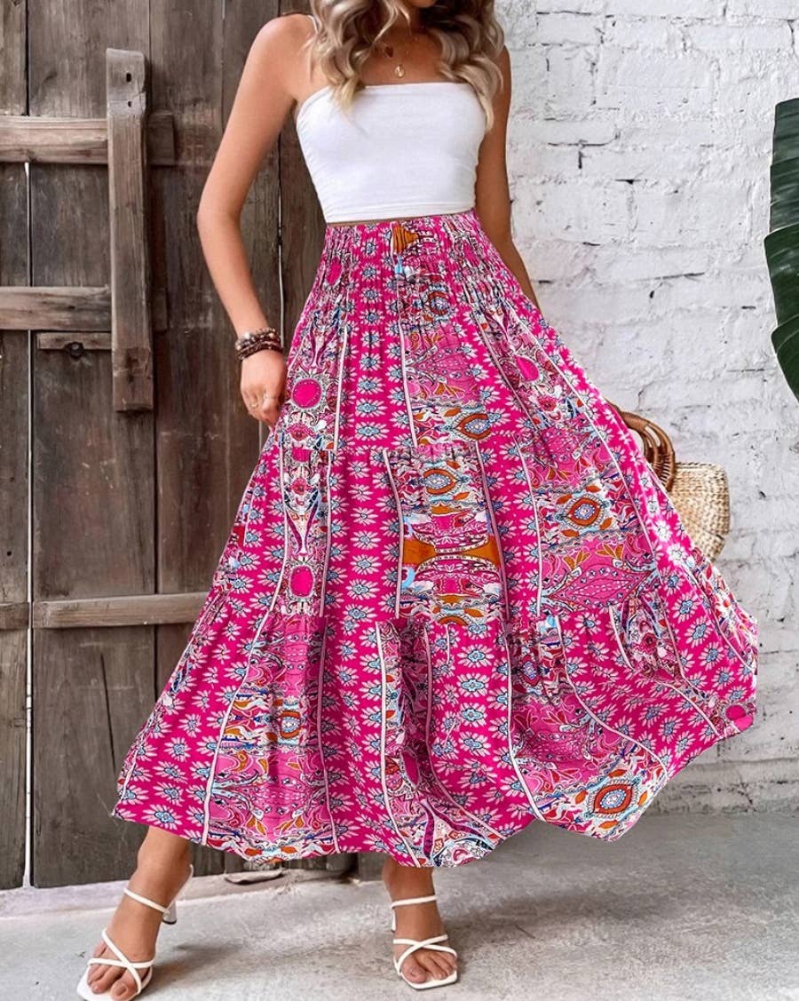 Rosa Clothing - Swing Style Bohemia Ethnic Floral maxi skirt