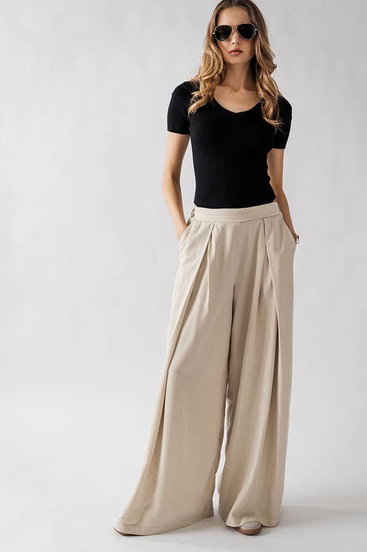 Urban Daizy - HIGH WAISTED PLEAT FRONT WIDE LEG PANTS: YELLOW / S-2/M-2/L-2
