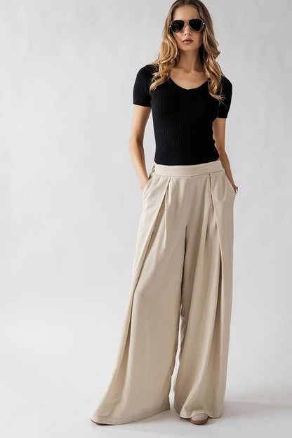 Urban Daizy - HIGH WAISTED PLEAT FRONT WIDE LEG PANTS: YELLOW / S-2/M-2/L-2