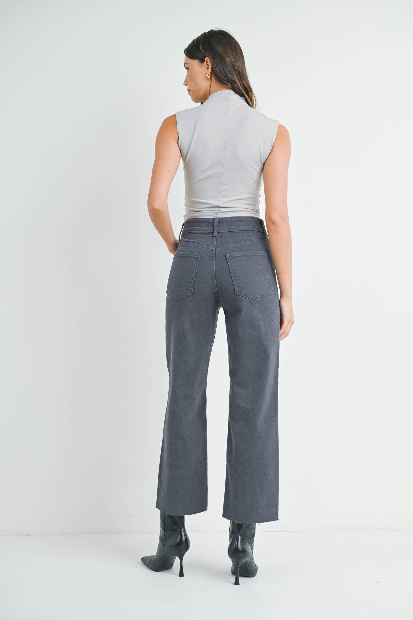 JUST BLACK DENIM - BP353J - CHARCOAL - High Rise Utility Wide Leg