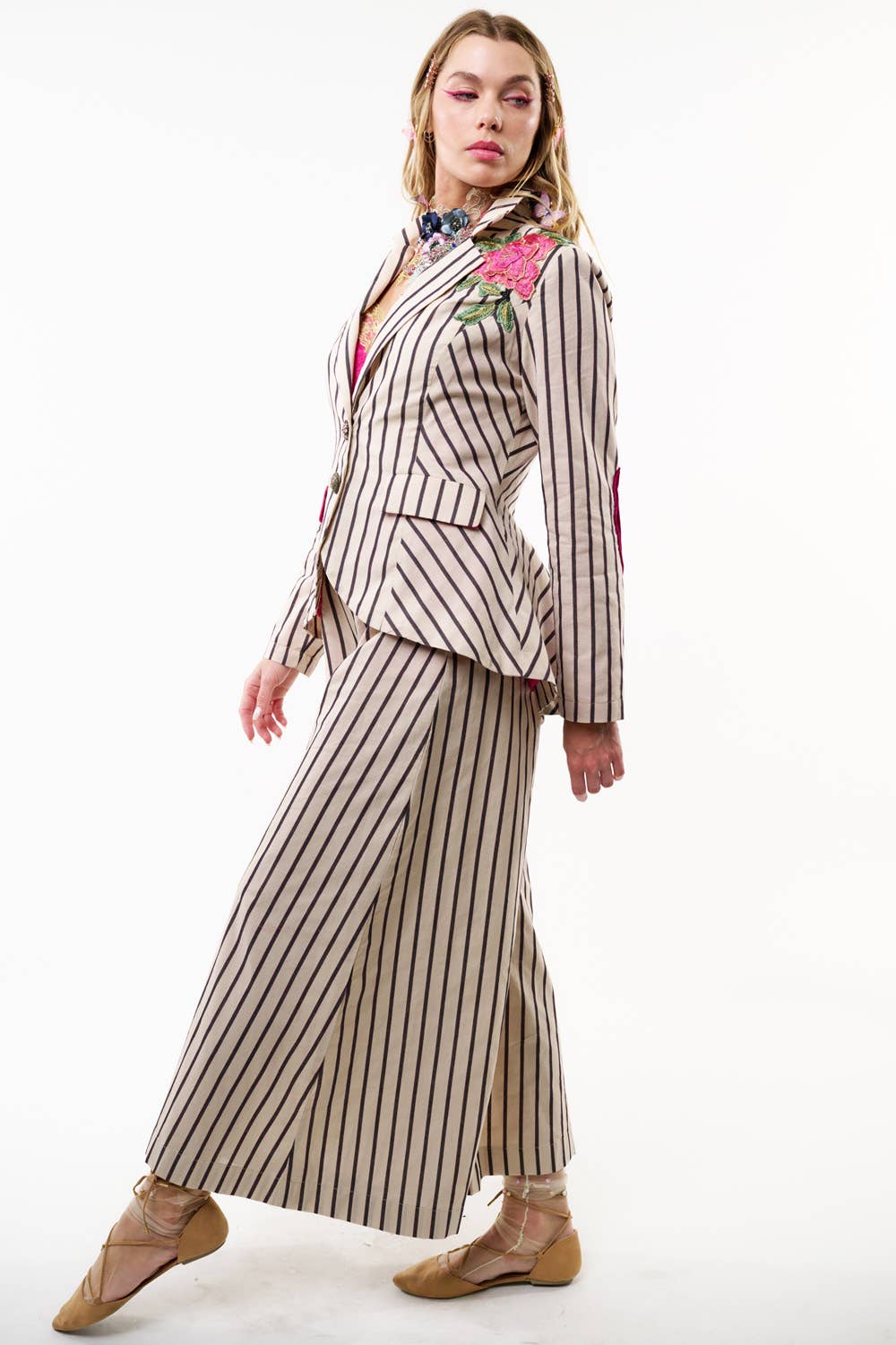Aratta - Derby Princess Stripe Pants: Cream Stripes / L