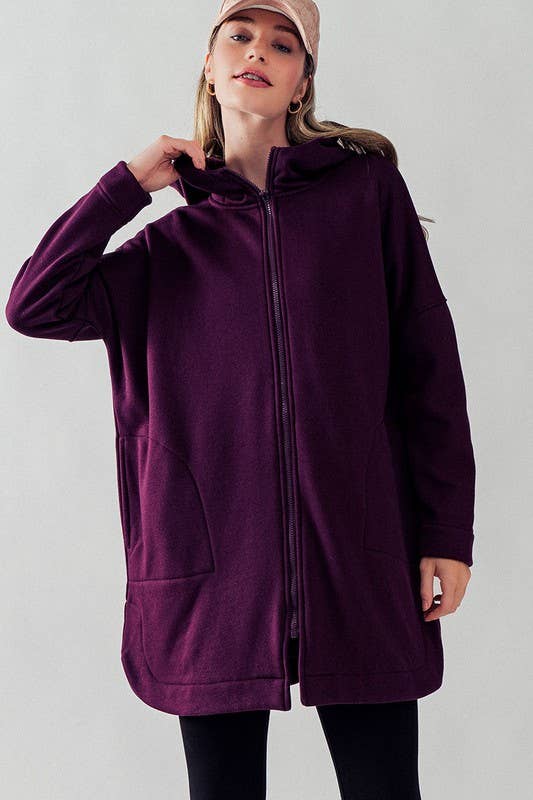 Oversized Side-Slit Zip-Up Hoodie Jacket