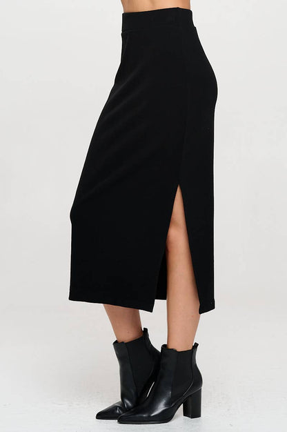 Renee C. - Made in USA Rib Knit Midi Skirt with Elastic Waist