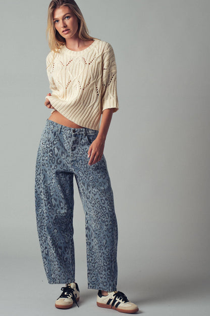 Urban Daizy - Leopard Print Relaxed Straight Denim Pants