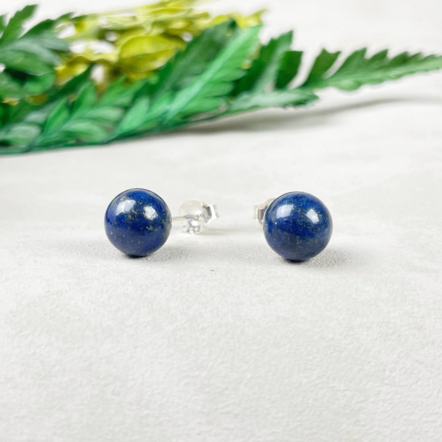 Ewelina Pas Jewelry - Silver 8mm Lapis Lazuli Orb Stud Earrings