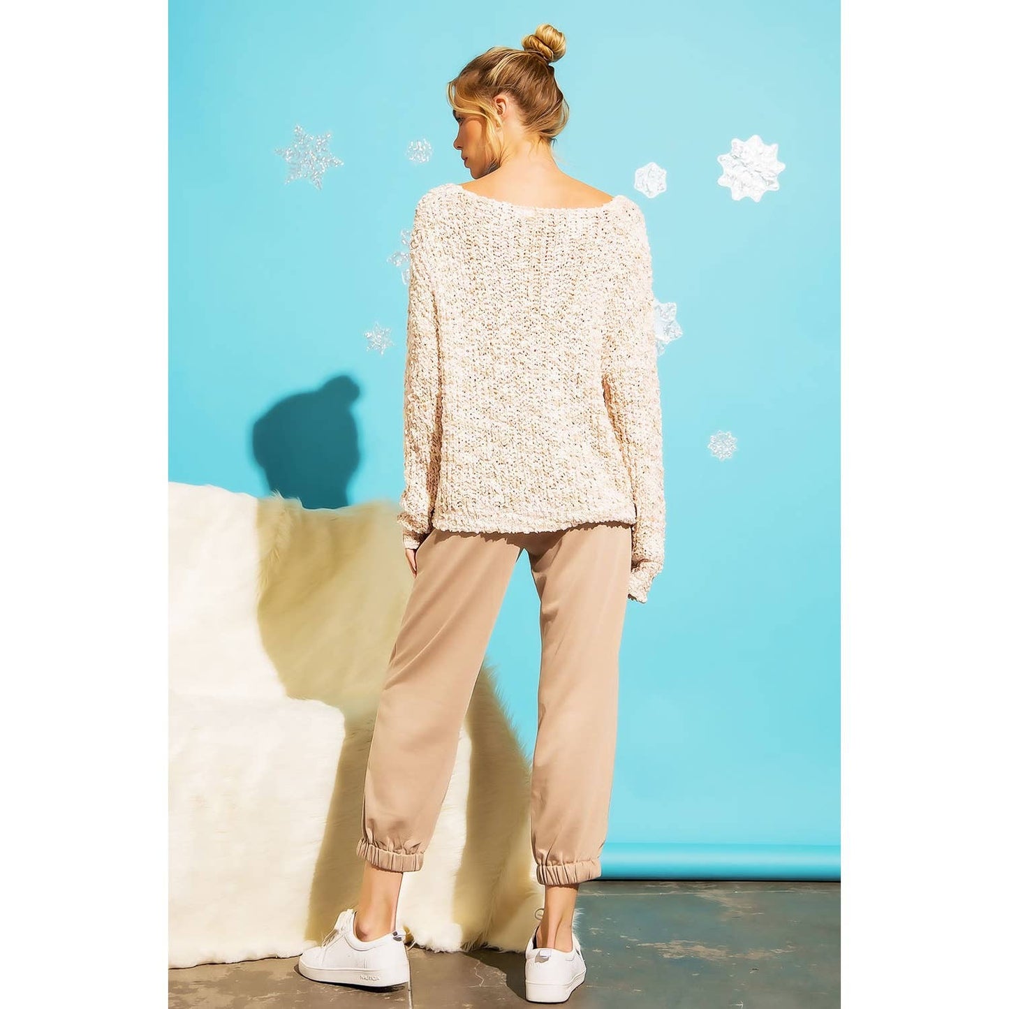Sweet Generis - LOOSE POPCORN KNIT BOAT NECK PULLOVER