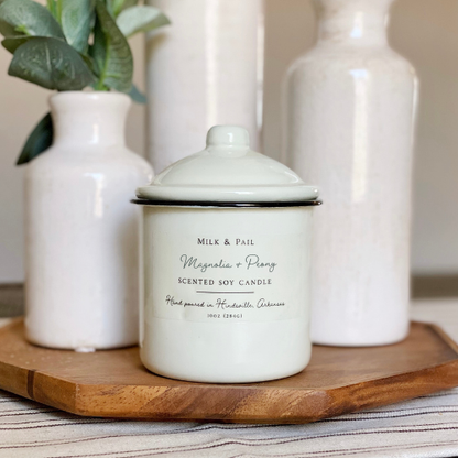 Milk & Pail - Magnolia & Peony Soy Candle - 10oz Enamelware Canister
