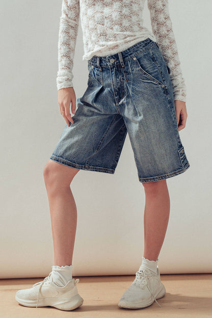 Urban Daizy - Wide-Leg Utility Denim Bermuda Shorts