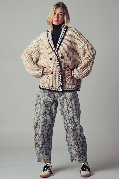 Paisley Print Cropped Wide Leg Pants