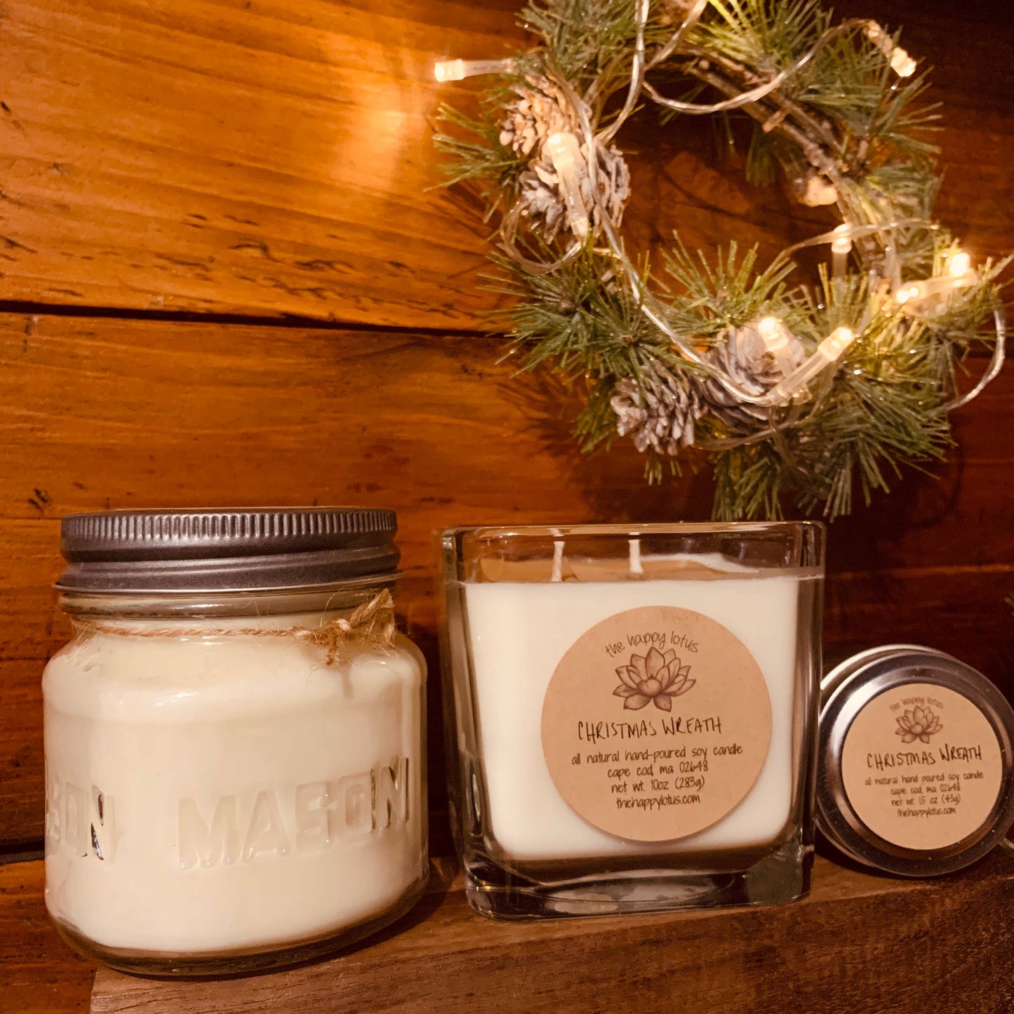 The Happy Lotus - Christmas Wreath Candles - Holiday Scent