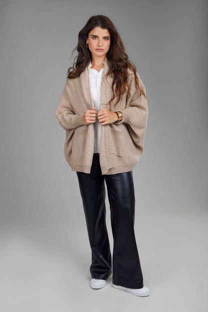 SAACHI - Open Front Oversized Cardigan Sweater: Red