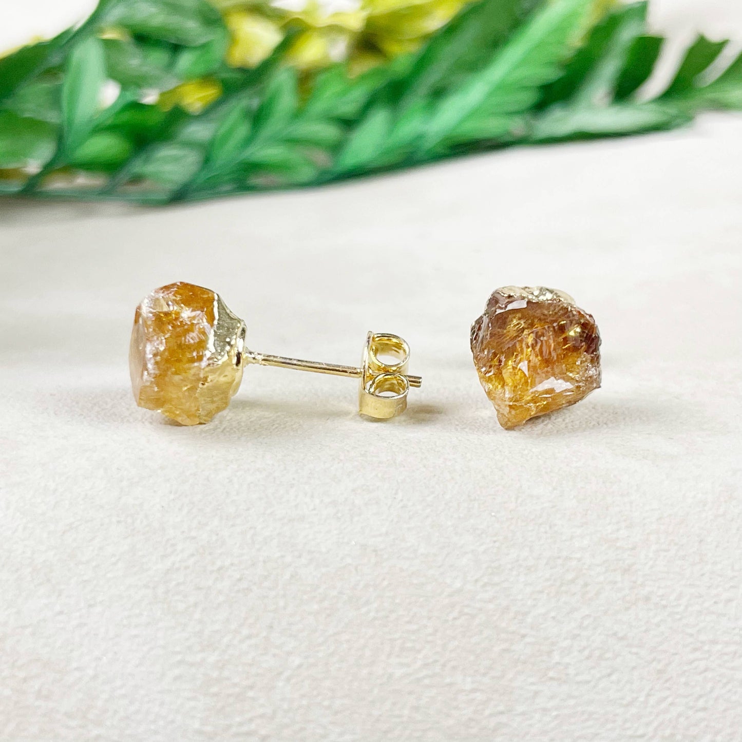 Ewelina Pas Jewelry - Rough Golden Amethyst Citrine Nugget Gemstone Stud Earrings