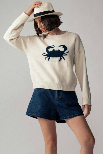 Urban Daizy - Crab Graphic Relaxed Knit Sweater